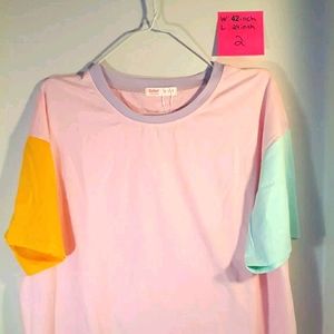 Color Block Tee Shirt NEW Pastel Pink Yellow Mint